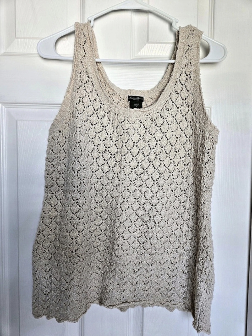 Eddie Bauer Crochet Knit Tank Top in Cream Size Large